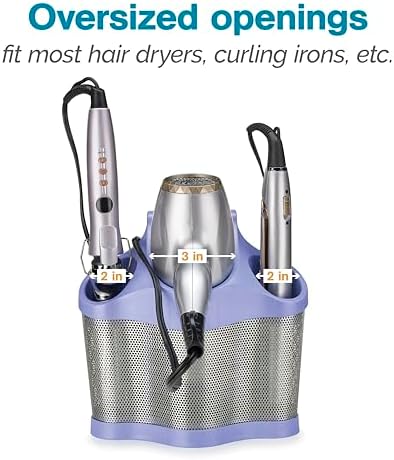 Polder Style Station, Hair Tool Organizer for Hair Dryer, Curling Iron, Hair Straightener, Easy-to-Store Hair Styling Station, Periwinkle and Silver - Image 3