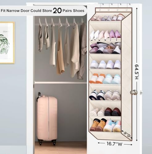 SLEEPING LAMB Over The Door Shoe Organizer for Closet with Large Deep Pockets, Narrow Shoe Rack for Door Hanging Boots Storage, Beige - Image 2
