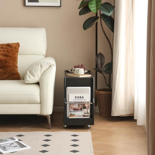 Side Table with Storage, Solid Wood Rolling End Table for Couch - Image 3