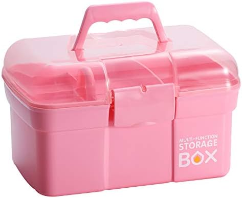Kinsorcai 11'' Plastic Storage Box with Removable Tray, Multipurpose Organizer and Storage Case for Art Craft and Cosmetic (Pink) by Kinsorcai