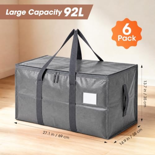 6Pcs Heavy Duty Extra Large Moving Bags Gray Storage Totes Fold Flat - Image 3