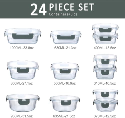 M MCIRCO 24 Piece Glass Food Storage Containers with Lids,Gray - Image 2
