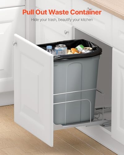 VEVOR Pullout Trash Can for Kitchen Cabinets, 35 QT Garbage Waste Recycling Bin, Under Mount Waste Container, with Heavy Duty Metal Soft Close Sliding System and Door Kit, for Sink, Under Counter - Image 2