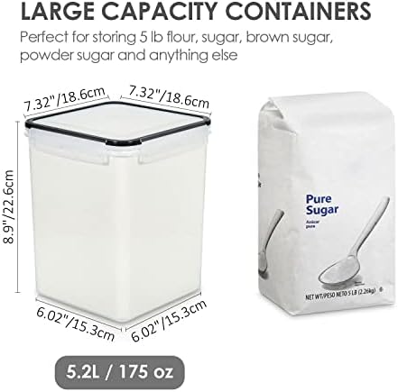 Vtopmart 5.2L Flour Sugar Storage Containers, 4 PCS, Black - Image 2