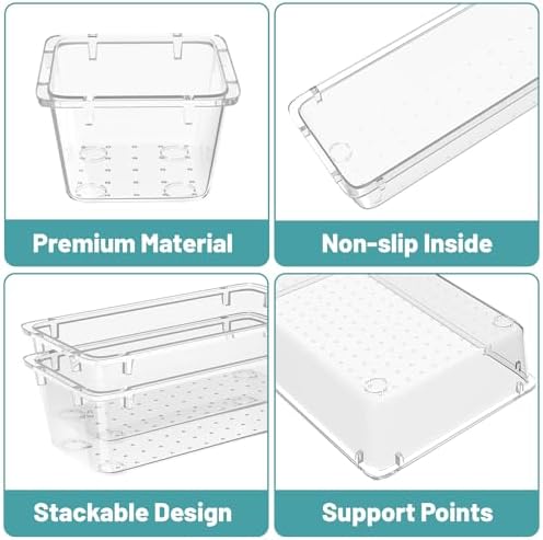 WOWBOX 24 PCS Clear Plastic Drawer Organizer Set, 4 Sizes Desk Drawer Organization and Storage Containers for Makeup, Cosmetics, Jewelry and Gadgets in Kitchen, Bathroom, Bedroom, Office, Clear - Image 2