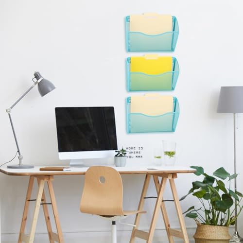 EASEPRES 3 Single Pocket Mesh Hanging File Organizer, Vertical Wall Mounted Magazine File Holder, Mount Basket Mail Paper Document Folder Organizing for Office, Home and School, Blue - Image 4
