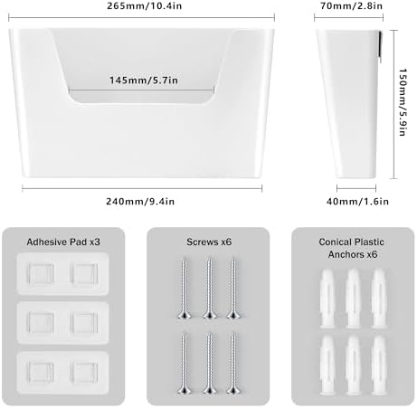 JOMOLA No Drilling File Holder 3 Pack Mail Organizer Wall Mount File Organizer Holder Office Wall Hanging Files Magazines Organizer Plastic Door Mount Wall Pocket with Adhesive Pad, White Color - Image 5