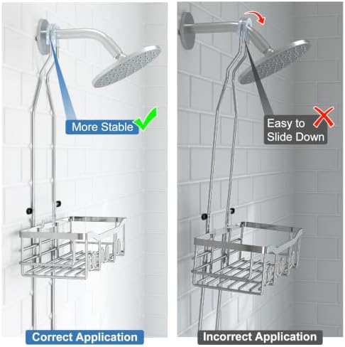 Upgraded Extended Length Shower Organizer with Hooks, Rustproof Shampoo Soap Holder, Large Hanging Bathroom Caddy, Silver - Image 6