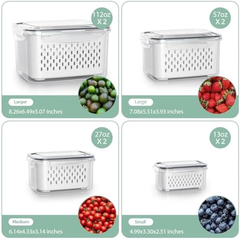 Anysig 8 Pack Fridge Fruit Storage Containers with Removable Colander - Image 3