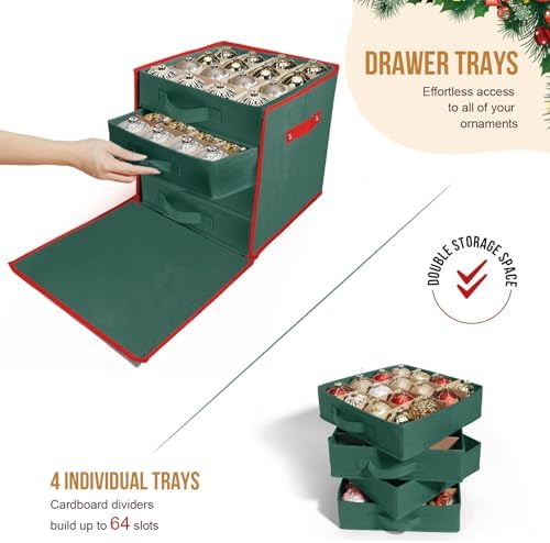 Premium Christmas Ornament Storage Box Keeps 64 3" & 4 Individual Trays ﻿ - Image 3