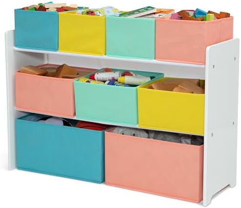 Delta Children Deluxe Multi-Bin Toy Organizer with Storage Bins - Greenguard Gold Certified, White with Blue/Orange/Pastel Bins - Image 6