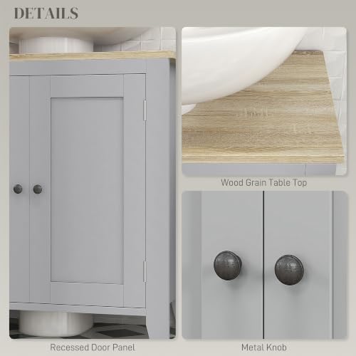 kleankin Pedestal Sink Storage Cabinet Under Sink Cabinet U-Shape Gray - Image 7