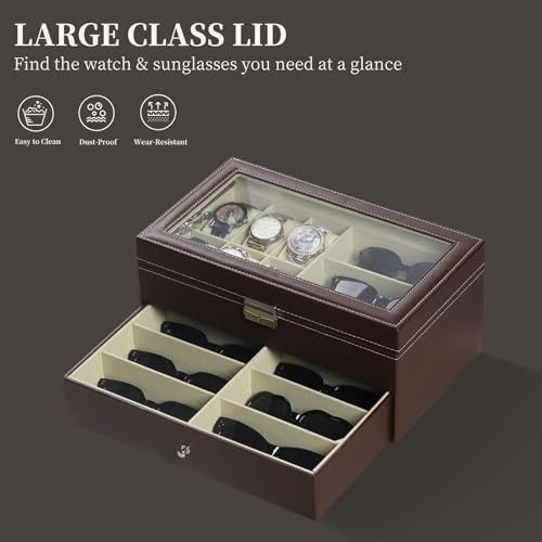 AUTOARK Leather 6 Watch Box & 9 Eyeglasses Storage Case,Brown,AW-130 - Image 5