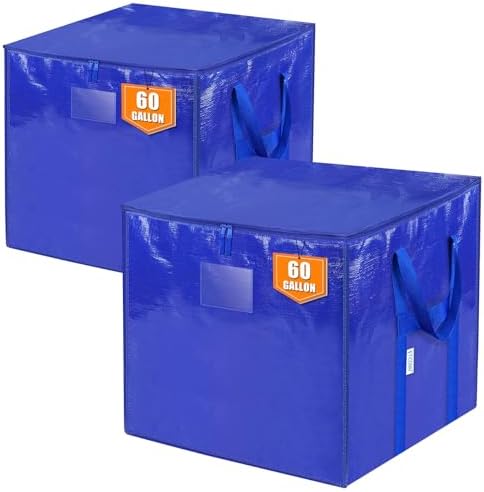TICONN 2 Pack Extra Large Moving Bags with Zippers & Carrying Handles, Heavy-Duty Storage Tote Moving Boxes for Space Saving (2 PK, 60 Gallon) by TICONN
