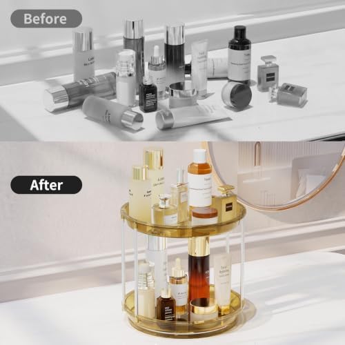 Rotating Makeup Organizer, Perfume Skincare Holder, 2 Tier 9 Inch, Amber - Image 4