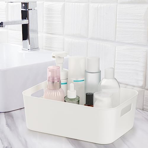 Peohud 5 Pack White Plastic Storage Bins, Pantry Organization and Storage Baskets with Handles, Open Plastic Storage Container for Home, Kitchen, Office, Shelves, Cabinet, Under Sink Organizer - Image 7