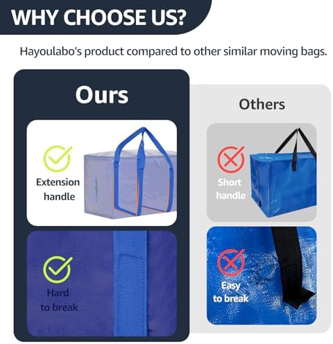 Moving Bags Heavy Duty Extra Large, Moving Boxes, Moving Supplies Essentials, Blue Storage Bins with Lids, Plastic Packing Totes, Storage Bags for Clothes with Handles & Zippers(Blue, 4 Pack) - Image 4