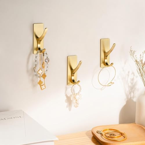 pickpiff Brush Gold Self-Adhesive Hook, 13LB Hanger for Coat/Towel, 4-Pack - Image 6