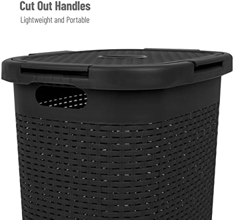 Mind Reader Slim Laundry Hamper with Lid, 60L Tall Clothes Basket, Narrow Tapered Design for Bathrooms, Closets and Laundry Rooms, Plastic, 2 Pack, Black - Image 4