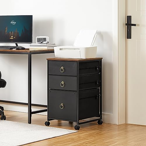 HOOBRO 3-Drawer Mobile File Cabinet, Vertical Filing Cabinet, Under Desk Storage Drawers for Home Office, Rolling Printer Stand, A4/Letter-Sized, Nonwovens Drawer, Rustic Brown and Black BFK30WJ01 - Image 2