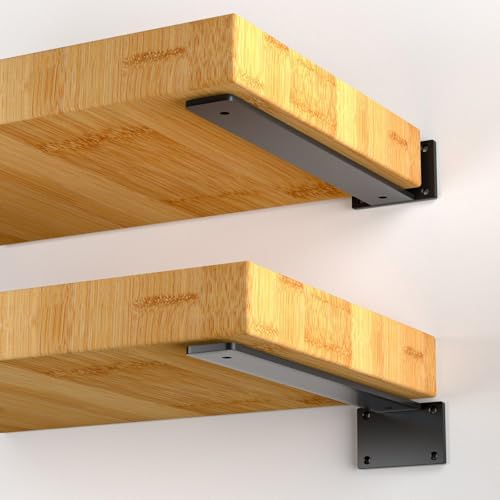 4 Pack - 14 inch Black Hidden L Shelf Bracket (1/5 Inch Thicked) Iron Floating Shelf Brackets Rustic Industrial Metal Brackets for Shelf Support - Image 3