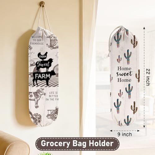 2Pcs Farmhouse Plastic Bag Holder for Kitchen Essentials, Reusable Hanging Grocery Bag Organizer, Washable Large Grocery Trash Bags Storage Dispenser, Farmhouse Home Decor - Image 2