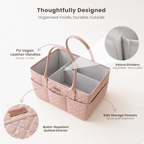 Konssy Baby Diaper Caddy Organizer, Solid Design with PU Leather Handles - Image 3