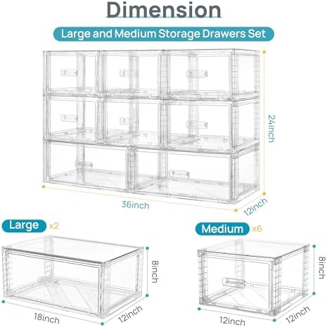 Vtopmart 8 Pack Large & Medium Stackable Storage Drawers Set - Image 2