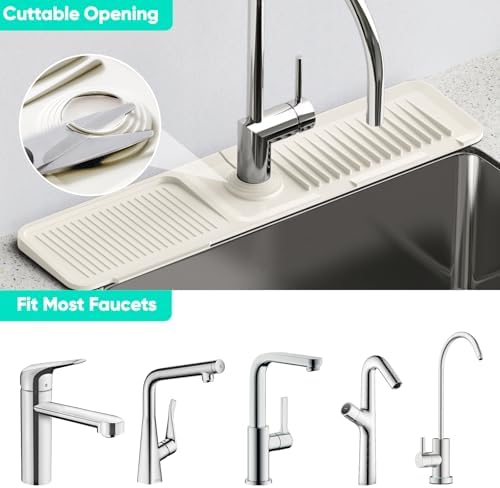 24'' Faucet Mat for Kitchen Sink [5°Slope Fast Self-draining] Faucet Mat Kitchen Sink Splash Guard Silicone Sink Faucet Mat Splash Guard Kitchen Sink Area Tidy Splash Faucet Guard Draining Mat-Beige - Image 5