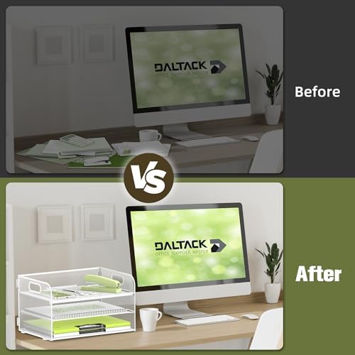 DALTACK 3 Tier Paper Organizer for Desk, Sliding Paper Trays, White - Image 6