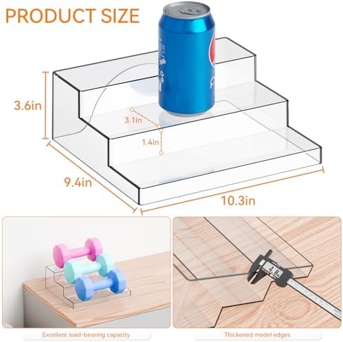 Yieach 3 Tier Clear Acrylic Spice Rack Organizer for Cabinet and Pantry Shelf - 10.3″L x 9.4″W Tiered Spice Rack & Holder,Step Shelves for Vitamin,Medicine Bottle,Jar,Can,Condiment,Seasoning Shelf - Image 3