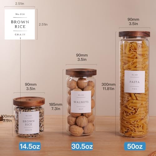 5 Set Glass Pantry Storage Jars with Acacia Airtight Lid - Thicken Glass Kitchen Canisters with 132 Pantry Labels - Clear Glass Food Storage Containers with Wood Lid for Tea,Sugar,Candy,Cookie,Pasta - Image 4