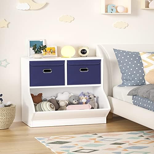STOREONE Fabric Storage Cube Bins Foldable Organizer Container Collapsible Basket with Lids and Metal Handles, for Home, Bedroom, Closet 3 Pcs (Navy Blue) - Image 5