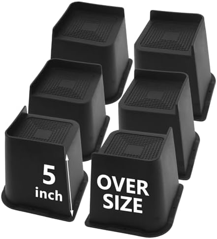 Bed Risers 5 inch Heavy Duty, 6 Pack Black Furniture Risers by HANIHUA