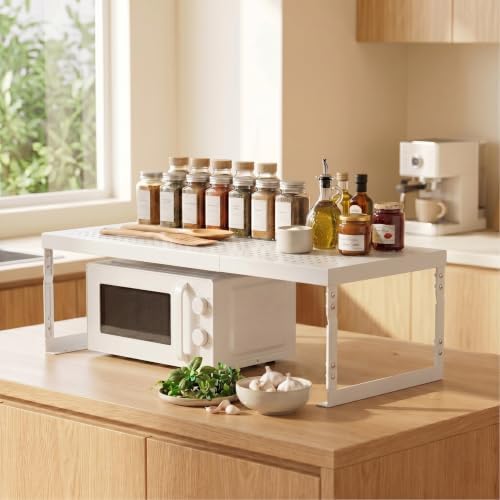 Adjustable Expandable Metal Storage Shelf, Standing Shelf Unit for Kitchen Cabinet Pantry Countertop, Space Saving Shelf Riser and Organizer(3 Packs/White,Large) - Image 2