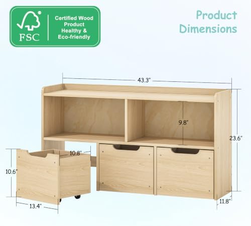 EXPERLAM Solid Wood Kids Toy Storage Organizer with 3 Drawers & 2 Cubes - Image 2