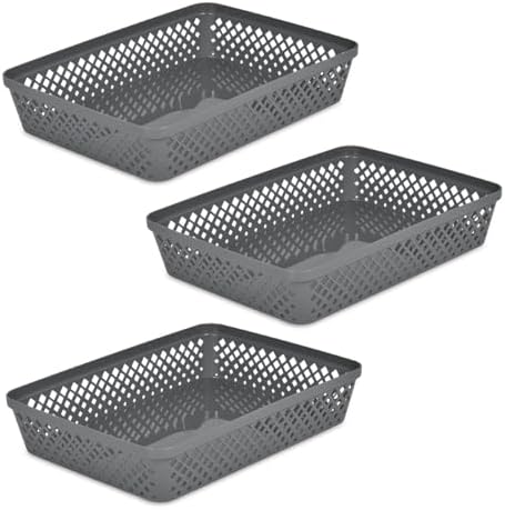 Glad Plastic Storage Basket Set - Multipurpose Drawer Trays, Kitchen Pantry Containers, and Bathroom Bins - 3 Pack Large Organizers, Grey by GladTrashFoodStorage