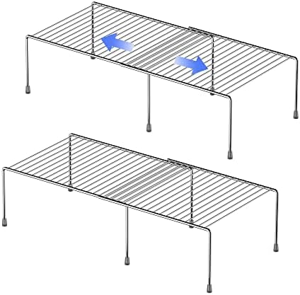 Redrubbit Cabinet Storage Shelf Rack, 4 Piece Expandable Metal Rustproof Kitchen Counter and Cabinet Shelf, Storage Rack Organizer Space Saver for Kitchen, Fridge, Cabinet, Bathroom, Chrome, Set of 2 by Redrubbit