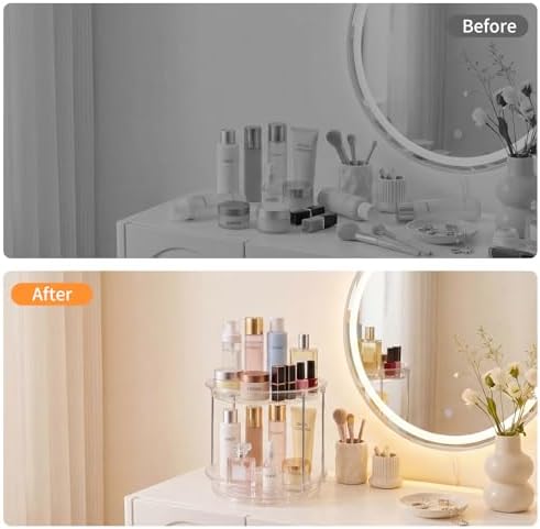 Rotating Makeup Organizer for Vanity, Skincare Holder with 2 Tier Tray - Image 6