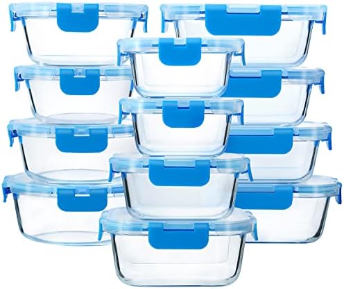 M MCIRCO 24 Piece Glass Food Storage Containers with Lids, Blue by MMCIRCO