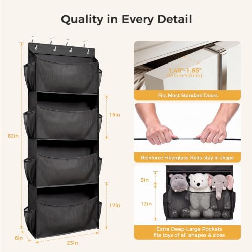 Over Door Stuffed Animal Storage Organizer Large Plush Toy Holder with Mesh Window Black - Image 4