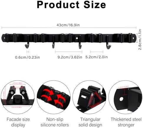 SUS304 5 Racks and 4 Hooks Mop and Broom Holder Wall Mount - Image 3