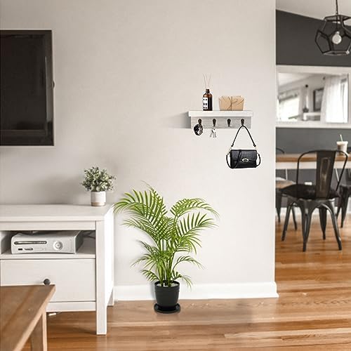 Key Holder Wall Mount, Farmhouse Wall Shelf with 4 Hooks for Entryway - Image 3