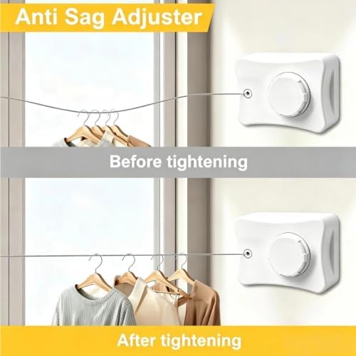 Retractable Clothesline Indoor & Outdoor, 16.7 Ft Non-Sagging Clothes Line, Retracting Heavy Duty Clothes Drying Laundry Line, Wall Mounted Space-Saving Stainless Steel Line (White, Single Line) - Image 3