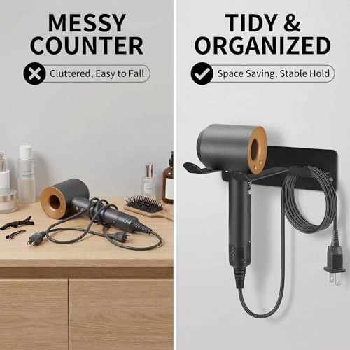 Hair Dryer Holder Wall Mount, Universal Hair Dryer Hanger for Bathroom/Bedroom/Barbershop, 304 Stainless Steel Organizer with 3M Adhesive, No Drilling Space Saver (Black) - Image 5