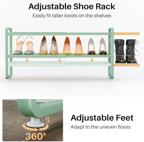 Expandable Metal Shoe Rack for Closet, Entryway & Garage, 2-Tier, Green - Image 7