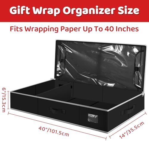 Fabspace Christmas Wrapping Paper Storage Containers, 40 Inch Gift Wrap Organizer, Visible Supplies Pockets for Xmas Accessories, Underbed Storage for Christmas Decorations, Black - Image 2