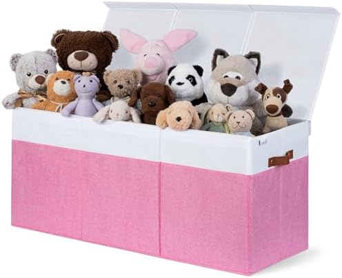 SoftOwl Extra Large Toy Storage Organizer with Lid - Sturdy, Collapsible Toy Chest Storage Box Design - Toys Bin with Dividers for Kids, Nursery, Bedroom, Playroom 37"x16"x14" by SoftOwl