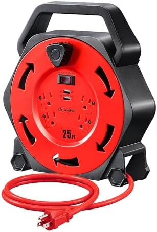 DEWENWILS 25FT Extension Cord Reel, Hand Wind Retractable Cord Reel by DEWENWILS