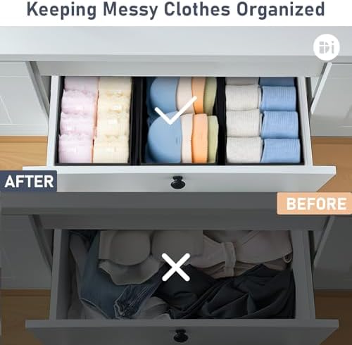 DIMJ Drawer Organizer Clothes - Underwear Organizer Sock Closet Organizers and Storage Box Dresser Organizer, Drawer Dividers for Baby Clothes, Bra, Socks, Belt, Tie, Set of 9, Black - Image 6